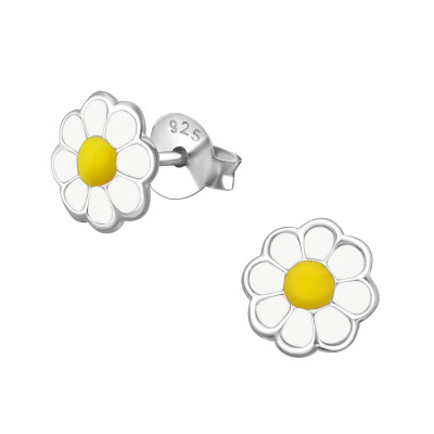 Flower Children's Sterling Silver Ear Studs with Epoxy