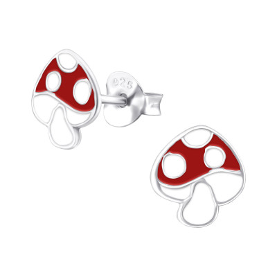 Children's Silver Mushroom Ear Studs with Epoxy