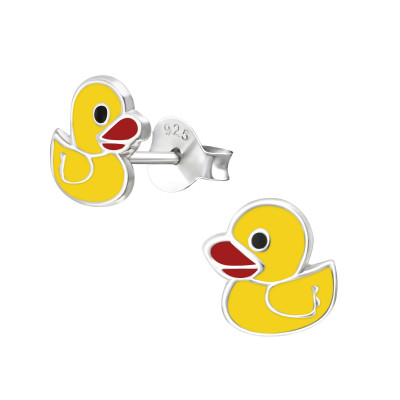 Children's Silver Duck Ear Studs with Epoxy