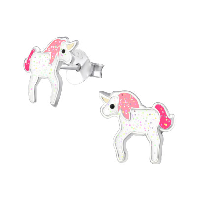 Children's Silver Unicorn Ear Studs with Epoxy