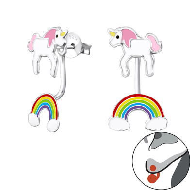 Silver Unicorn and Rainbow Ear Studs with Epoxy