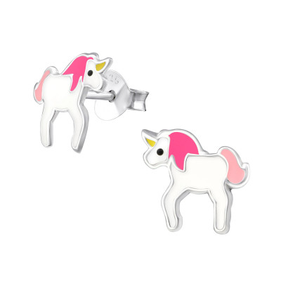 Children's Silver Unicorn Ear Studs with Epoxy