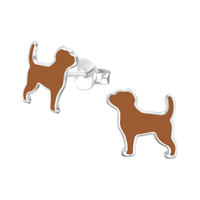 Children's Silver Dog Ear Studs with Epoxy