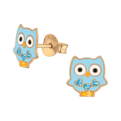 Owl Children's Sterling Silver Ear Studs with Epoxy