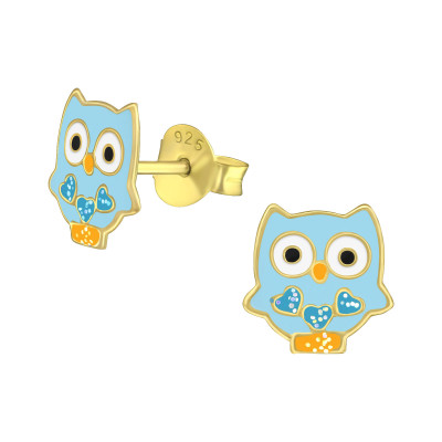 Children's Silver Owl Ear Studs with Epoxy