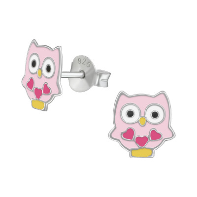 Owl Children's Sterling Silver Ear Studs with Epoxy