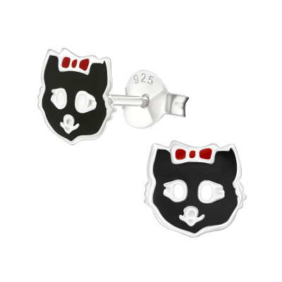 Children's Silver Cat Ear Studs with Epoxy