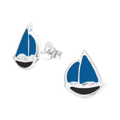 Children's Silver Sailboat Ear Studs with Epoxy