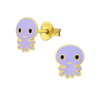 Octopus Children's Sterling Silver Ear Studs with Epoxy