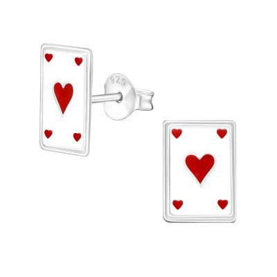 Children's Silver Playing Cards Ear Studs with Epoxy