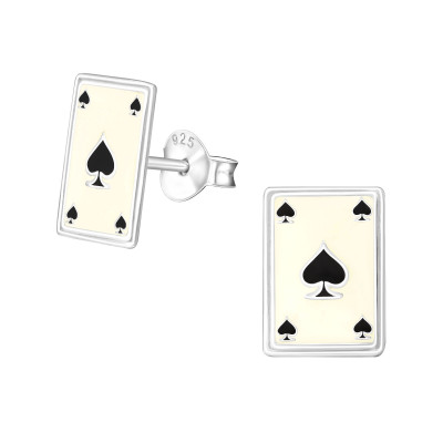 Children's Silver Playing Cards Ear Studs with Epoxy