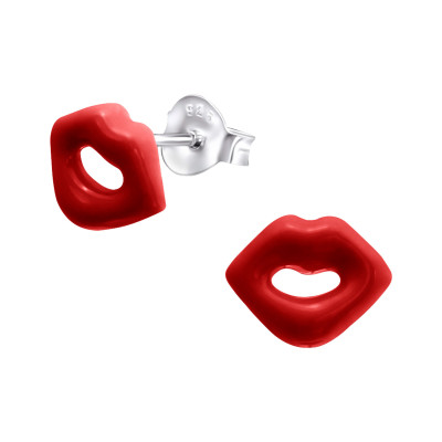 Children's Silver Lips Ear Studs with Epoxy