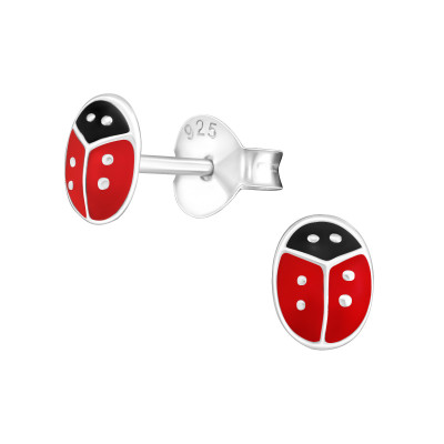 Children's Silver Ladybug Ear Studs with Epoxy