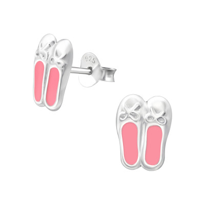 Children's Silver Ballerina Shoes Ear Studs with Epoxy