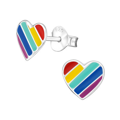 Children's Silver Heart Ear Studs with Epoxy