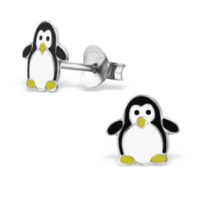 Children's Silver Penguin Ear Studs with Epoxy