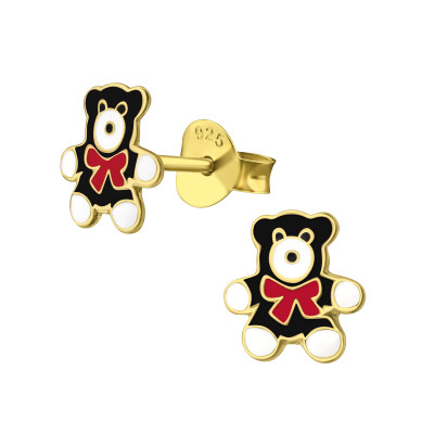 Bear Children's Sterling Silver Ear Studs with Epoxy