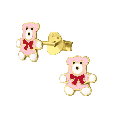 Bear Children's Sterling Silver Ear Studs with Epoxy