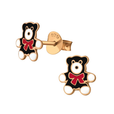 Bear Children's Sterling Silver Ear Studs with Epoxy