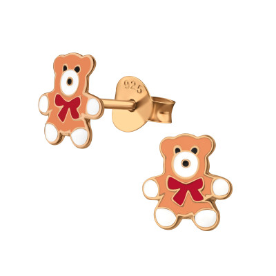 Bear Children's Sterling Silver Ear Studs with Epoxy