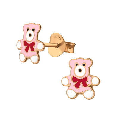 Bear Children's Sterling Silver Ear Studs with Epoxy