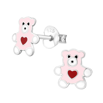 Children's Silver Bear Ear Studs with Epoxy