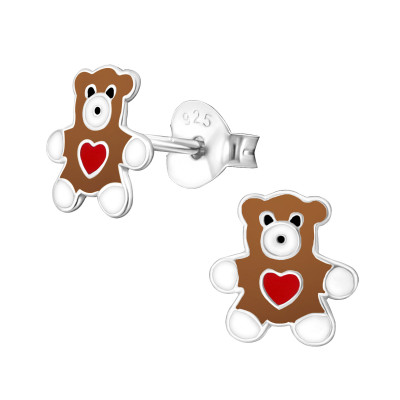 Children's Silver Bear Ear Studs with Epoxy