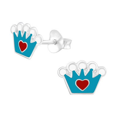 Children's Silver Crown Ear Studs with Epoxy