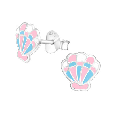 Children's Silver Shell Ear Studs with Epoxy