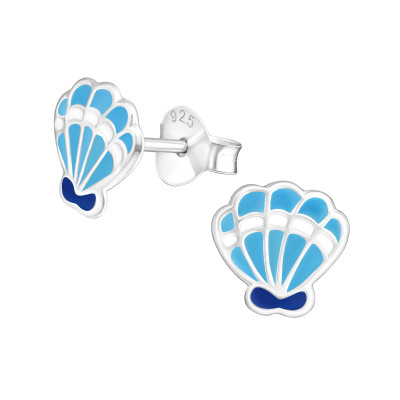 Children's Silver Shell Ear Studs with Epoxy