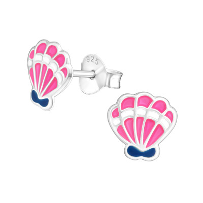 Children's Silver Shell Ear Studs with Epoxy