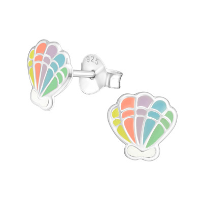 Children's Silver Shell Ear Studs with Epoxy