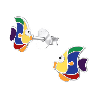 Children's Silver Fish Ear Studs with Epoxy