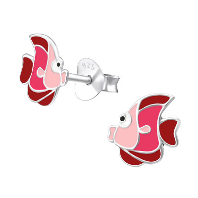 Children's Silver Fish Ear Studs with Epoxy