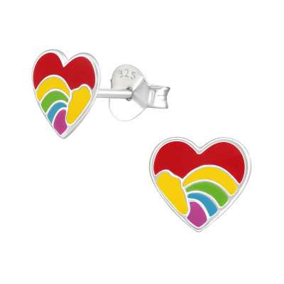 Children's Silver Heart Ear Studs with Epoxy