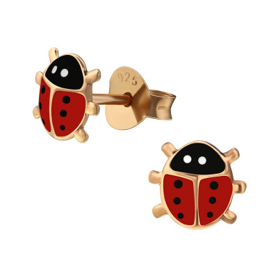 Ladybug Children's Sterling Silver Ear Studs with Epoxy