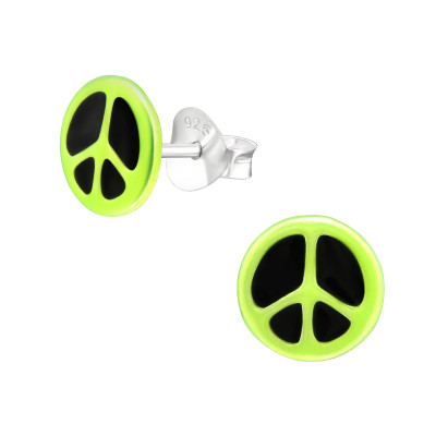 Children's Silver Peace Symbol Ear Studs with Epoxy