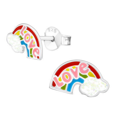 Children's Silver Rainbow Ear Studs with Epoxy