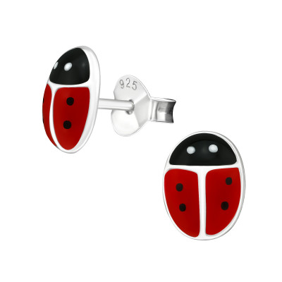 Children's Silver Ladybug Ear Studs with Epoxy