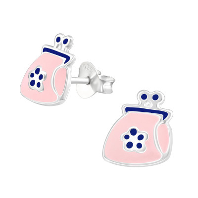 Children's Silver Purse Ear Studs with Epoxy