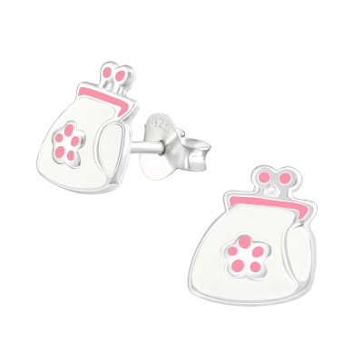 Children's Silver Purse Ear Studs with Epoxy