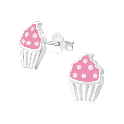 Children's Silver Cupcake Ear Studs with Epoxy