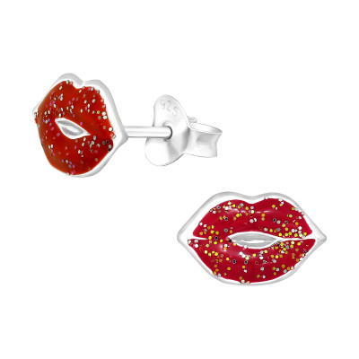 Children's Silver Lips Ear Studs with Epoxy