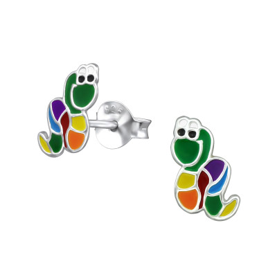 Children's Silver Worm Ear Studs with Epoxy