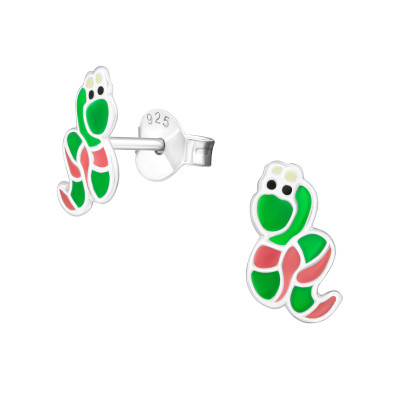Children's Silver Snake Ear Studs with Epoxy