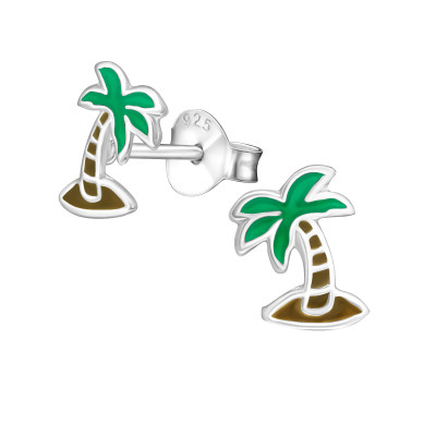 Children's Silver Coconut Tree Ear Studs with Epoxy