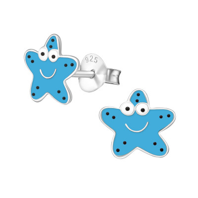 Children's Silver Starfish Ear Studs with Epoxy