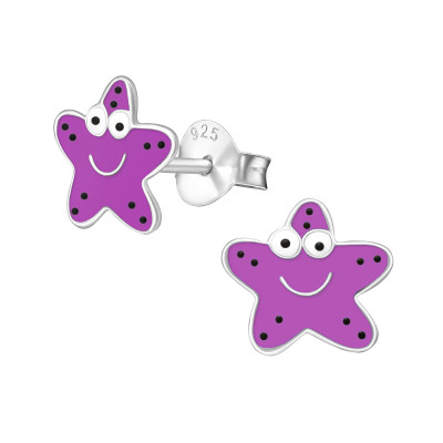 Children's Silver Starfish Ear Studs with Epoxy