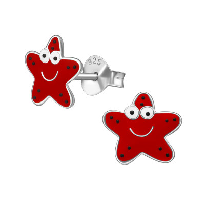 Children's Silver Starfish Ear Studs with Epoxy