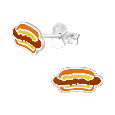 Hot Dog Children's Sterling Silver Ear Studs with Epoxy